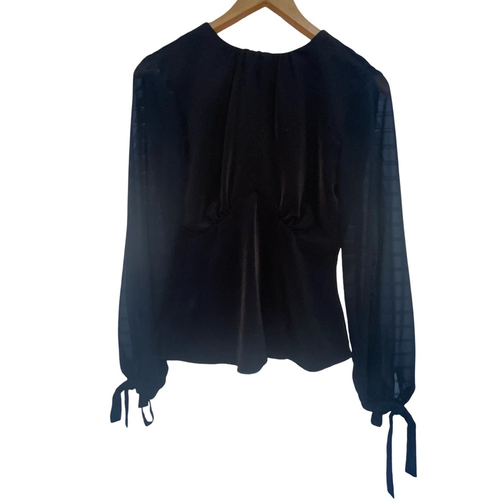 Topshop Black Long Sleeve Tie Front Blouse
